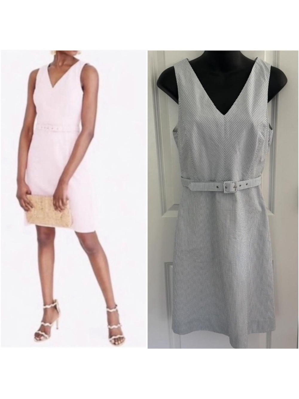 J. Crew Sleeveless V-Neck Belted Midi Dress - Peri* aaa Seersucker